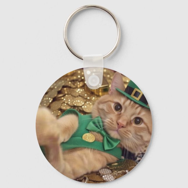 Chaveiro de Gato do Dia de São Patrício Duende (Frente)