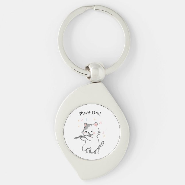 Chaveiro de Gato Engraçado Tocando Flauta  (Frente)
