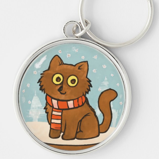 Chaveiro de Gato Fofo com Cachecol (Frente)