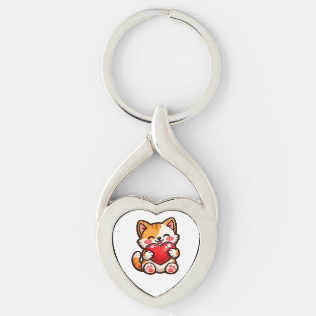 Chaveiro de Gato Fofo com Coração – Gato Kawaii co (Frente)
