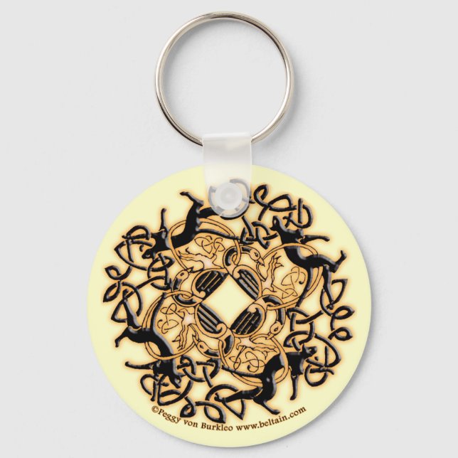 Chaveiro de Gatos Celta de Knotwork, Branco (Frente)