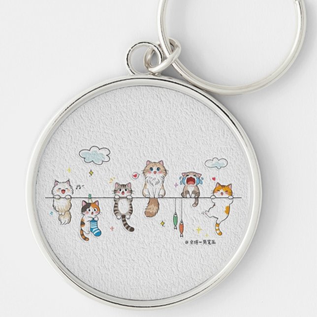 Chaveiro de Gatos Fofos Pendurados (Frente)