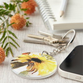 Chaveiro de girassol acrílico, redondo (frente e v