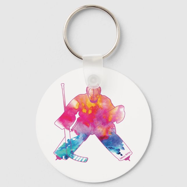 Chaveiro de Girls Hockey Goalie Watercolor (Frente)