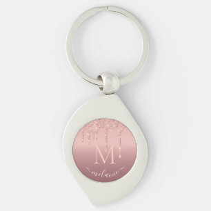 Chaveiro de Glitter Dourado Rosa com Nome Monogram
