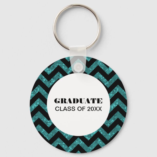 Chaveiro de Graduação da Turquoise Chevron Glitter (Frente)