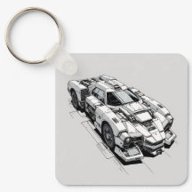 Chaveiro de Ilustração de Carro de Tinta Cyberpunk