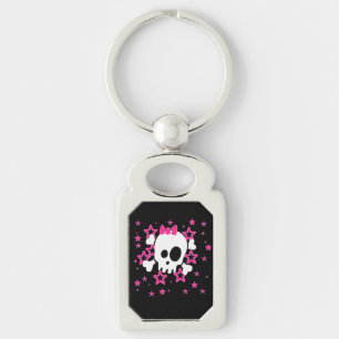 Chaveiro de Ilustração do Crânio Branco Girly Blac