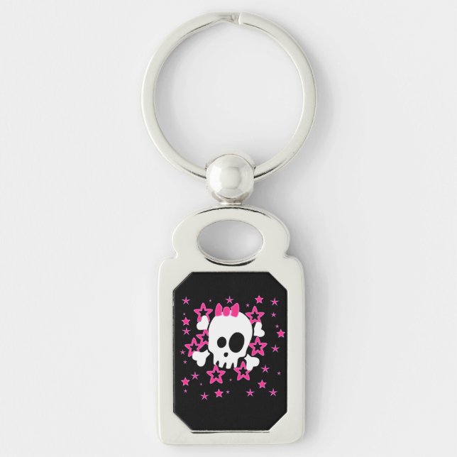 Chaveiro de Ilustração do Crânio Branco Girly Blac (Frente)