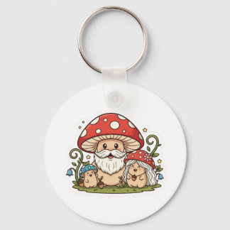 Chaveiro de impressão da família de mushroom feliz