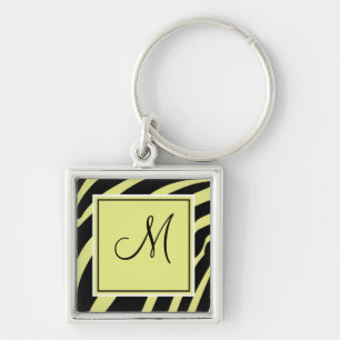 Chaveiro de impressão de Zebra Monograma Amarelo