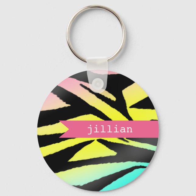 Chaveiro de impressão personalizada Neon Zebra (Frente)