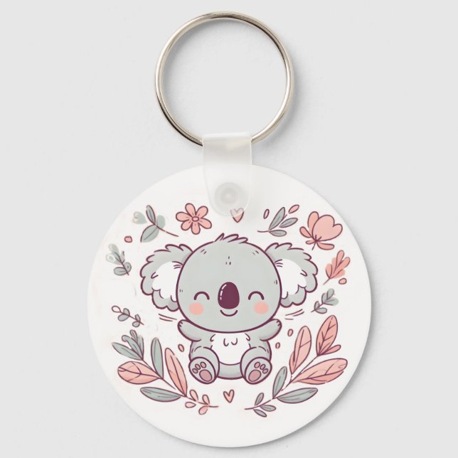 Chaveiro de Koala Adorável com Design Floral (Frente)