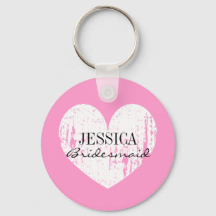 Chaveiro de madrinha personalizada   Rosa e coraç