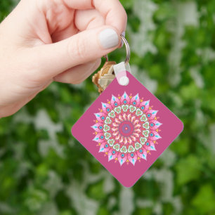 Chaveiro De Mandala, Cor Rosa, Verde E Azul