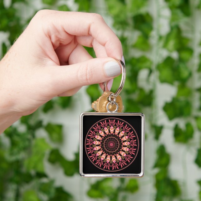 Chaveiro De Mandala De Coral E De Pia (Mão)