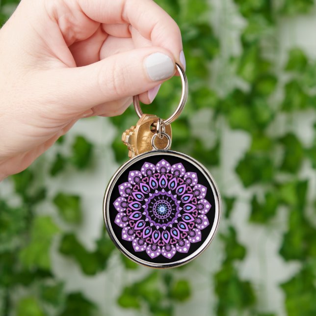 Chaveiro De Mandala Roxo E Azul (Mão)
