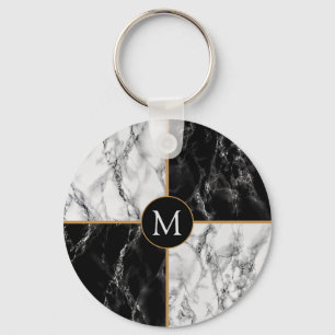 Chaveiro de mármore branco preto - sua letra