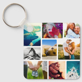 Chaveiro de metal branco de colagem de fotos 9 lad