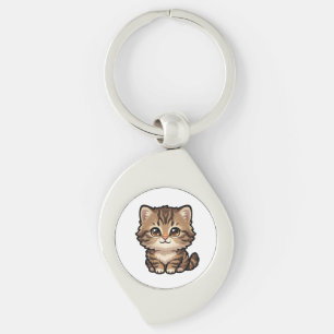 Chaveiro de Metal Gatinho Malhado Marrom Fofo