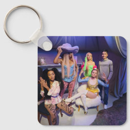 Chaveiro de metal quadrado, 2,25" x 2,25"Elegante 