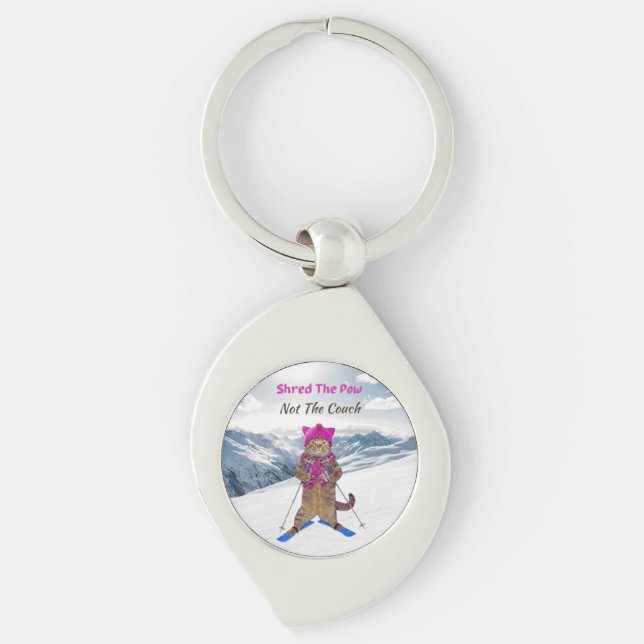 Chaveiro de metal, raspou o gato de esqui de vaca (Frente)