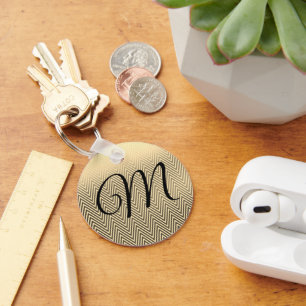 Chaveiro de Monograma Clássico Dourado Chevron