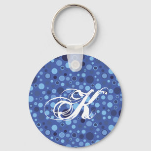 Chaveiro de Monograma de Pontos de Bolha Azul