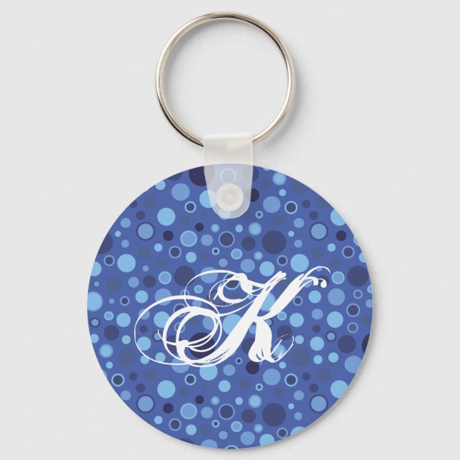 Chaveiro de Monograma de Pontos de Bolha Azul (Frente)