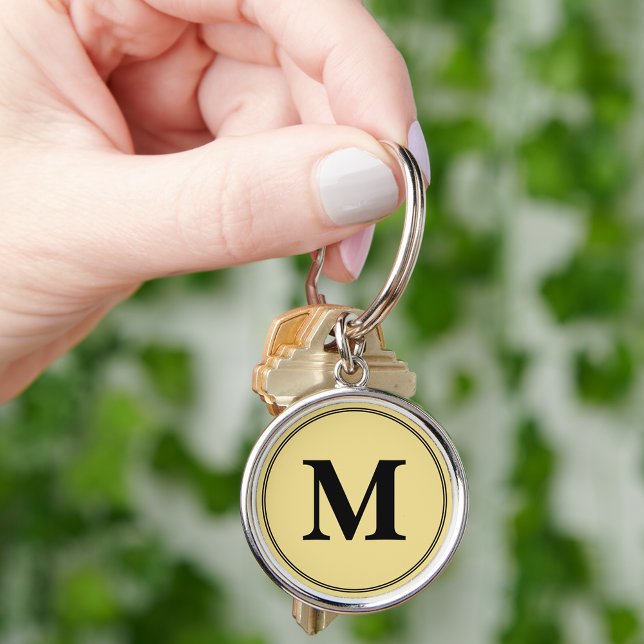 Chaveiro de Monograma Dourado Personalizado de cri (Create Personalized Gold Black Monogram Keychain)