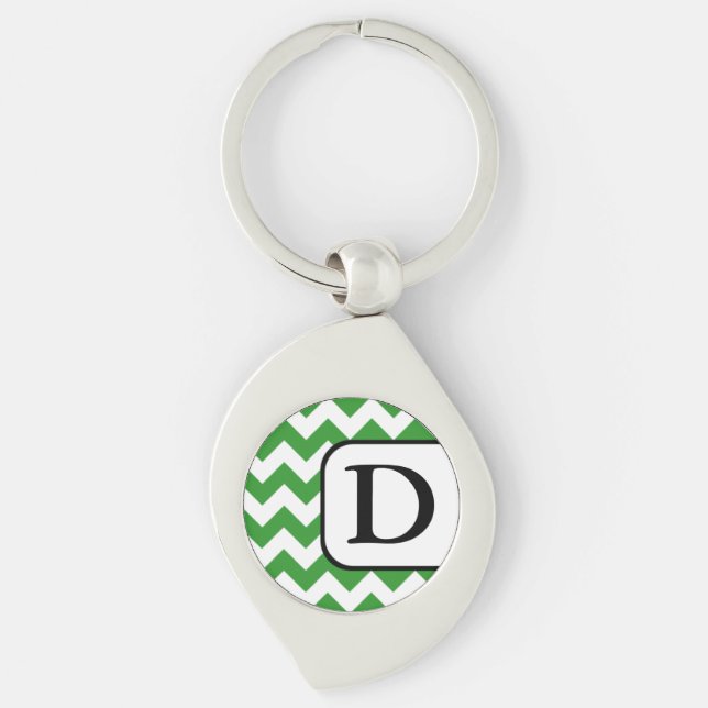 Chaveiro de Monograma Verde Chevron (Frente)