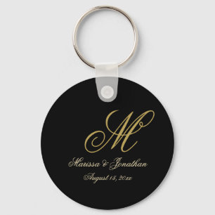 Chaveiro de MonogramaBotão de Script Dourado Preto