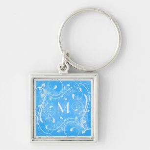Chaveiro de Monogramas de espiral azul e branca