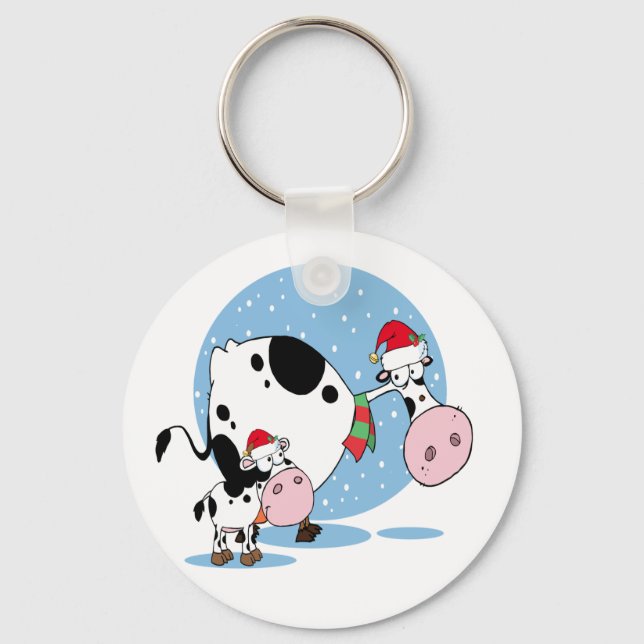 Chaveiro de Natal Com Vacas Papais noeis (Frente)