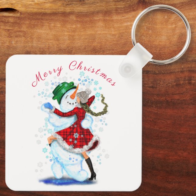Chaveiro de Natal Dança Snowman e Rapariga (Verso)