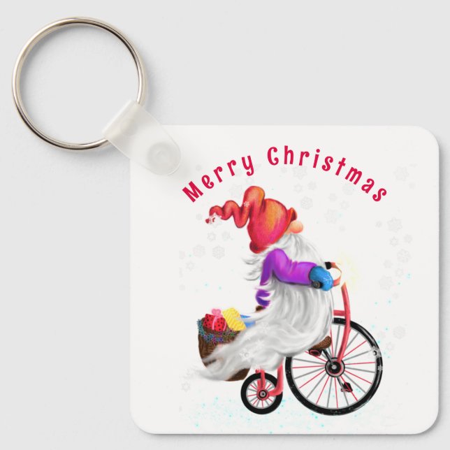 Chaveiro de Natal Gnomo com bicicleta e presentes (Frente)