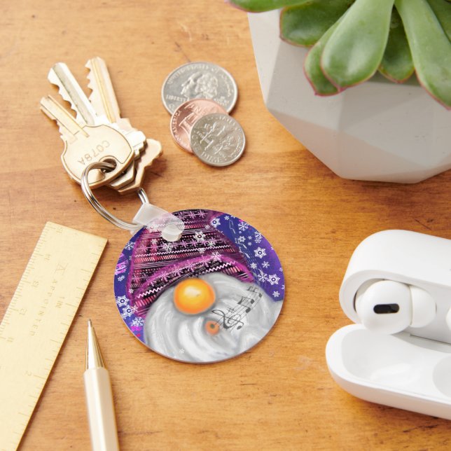 Chaveiro de Natal Gnomo Em Cantação De Chapéu Roxo (Mesa)