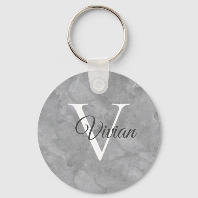 Chaveiro de Nome do Monograma da Mármula de Cinza  (Frente)