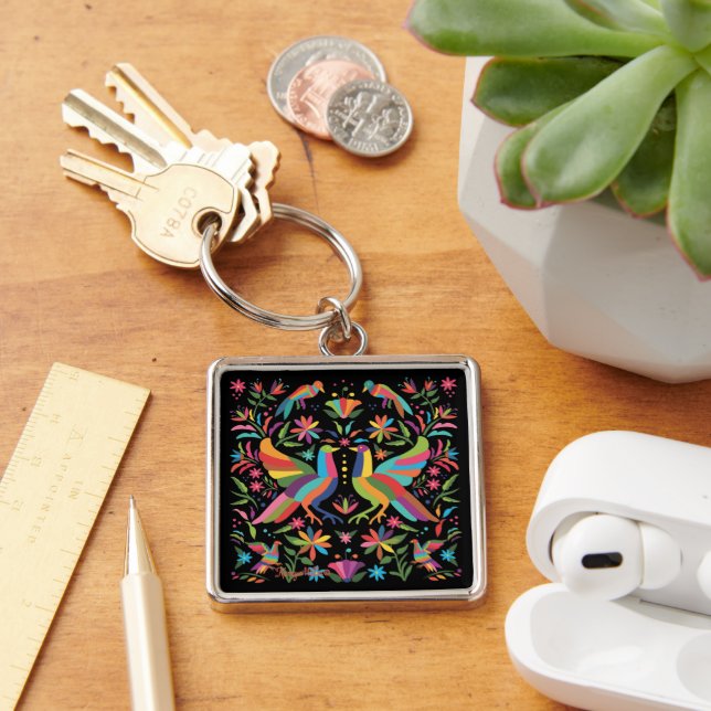 Chaveiro De Otomi Mexicano De Aves E Flores (Mesa)