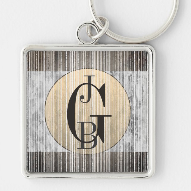 Chaveiro de Padrão Dourado, Cinza e Stripe (Frente)