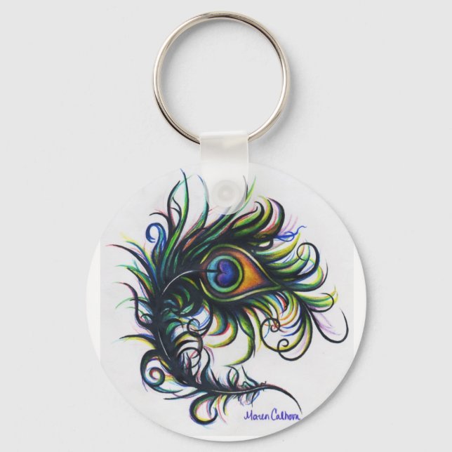 Chaveiro de penas de peacock pequenas (Frente)