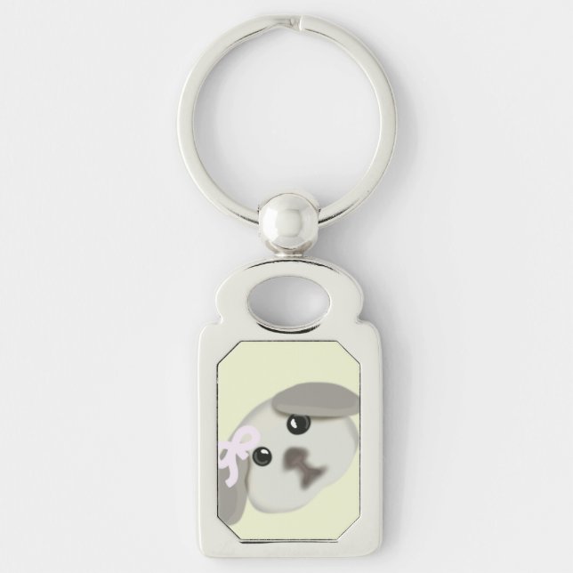 Chaveiro de Prata com Arte de Cachorrinho Branco F (Frente)