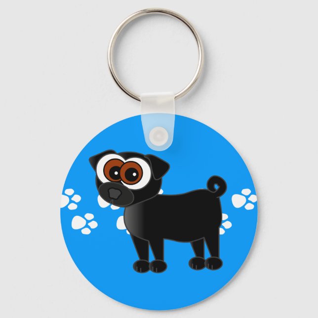 Chaveiro de Pug Preto Cinto - Azul (Frente)