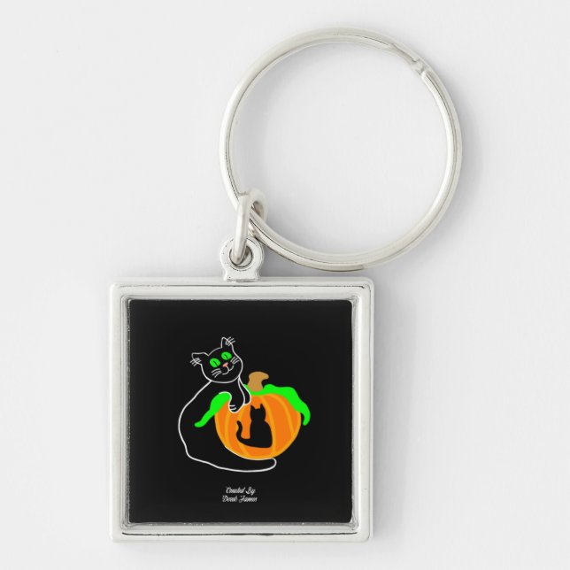 Chaveiro de Pumpkin Preto Quadrado Premium de Gato (Frente)