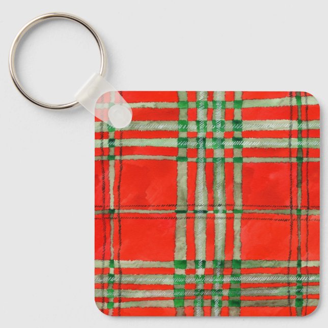 CHAVEIRO de Quadrado de Alumínio SCOTT TARTAN RED (Frente)