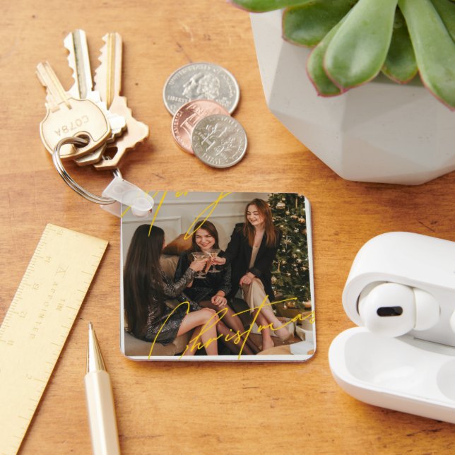 Chaveiro de Quadrado de Metal Feliz Natal, 2,25" x (Mesa)