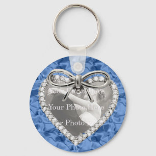 Chaveiro de Quadro de Coração com Diamante Azul 