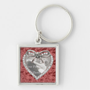 Chaveiro de Quadro de Coração de Diamante Vermelho