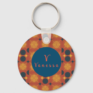 Chaveiro de Script Boho Celestial Sun Moon Monogra