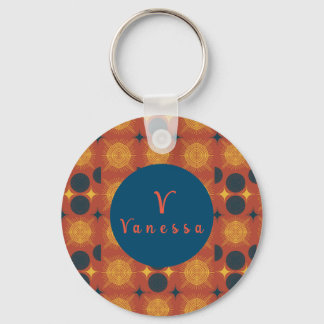 Chaveiro de Script Boho Celestial Sun Moon Monogra